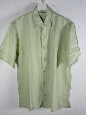 Tommy Bahama Mens Relax Green Linen Short Sleeve Button-Up Camp Shirt Medium